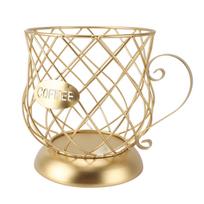 Coffee Pod Holder Innovative Modern Large Capacity Electroplating Metal Coffee Capsule Basket for Coffee Bar Countertop Golden beige