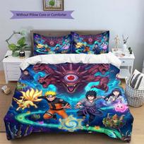 Naruto Patterned Pillowcase & Duvet Cover Set Anime Theme Decor Bedding Bedroom Home Decoration Fans Gift.-TING EU Single 135*200cm/53x79in 3pcs blue