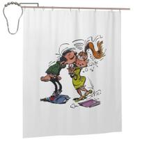 Gaston Lagaffe Big Ben Galvos Dušo Užuolaida Vonios kambario Poliesterio Vandeniui Atsparios Vonios Užuolaidos Su Kabliukais W60H190(CM)-1 Pcs white