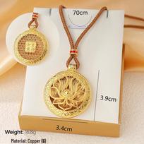 Chinese Longevity Lock Necklace: Zirconia Eight Treasures Compass Pendant with Artisan Braided Rope