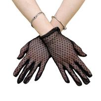Women Black White Summer UV Protection Driving Gloves Thin Fishnet Mesh Lace Gloves juoda