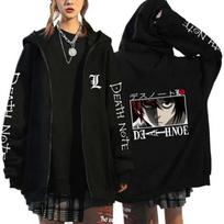 Negabaritinis gobtuvas Death Note Su užtrauktuku užtraukiamas gobtuvas Moletom Moteriškas laisvalaikio gatvės apranga Megztiniai Vetement Homme Anime Viršutinės Striukės S gray