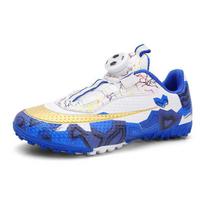 Rotary Button Velcro Strap-Free Children'S Football Shoes Training Broken Nails Boys And Girls Students Game Shoes 32 blue