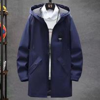 Spring Men's Classic Fashion Trend Long Windbreaker Men Casual Loose Hooded Coat XXXL mėlyna