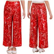Sparkling Stage Pants for Girls Allover Sequin Fully Lined Loose Fit for Professional Dance 11-12 Years raudona