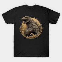 Asian Size Men Print T-shirt Godzilla No-Cut Heat Transfer Print Cotton Tshirt S juoda