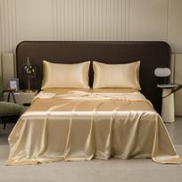 Satin Sheet and Pillowcase Set Smooth Bed Sheet Sets for Summer Satin Silk Flat Sheet With Pillowcase Includes Flat Sheet Full 3pcs beige