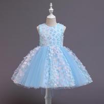 Toddler Girl Floral Puffy Wedding Prom Pageant Dress 120cm mėlyna