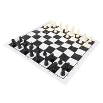 2 In 1 International Chess Set Folding Portable Reversible Chinese Chess Checkers Kit for Travel Outdoor black