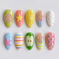 24PCS Cute Cat Almond Press on False Nails Sweet Brown Polka Dots French Simple Flowers Pink Nail Tips Set Full Cover Fake Nails yellow
