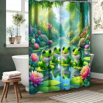 Animal Frog And Lotus Bathing Curtain  Bathroom Shower Curtain Waterproof With 12 Hooks Home Deco Free Ship 180x180cm curtain