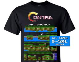 Contra NES Famicom game stage 1 walkthrou screen T Shirt BLACK all sizes S-5XL 100% cotton 8 bit 130 black