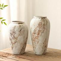 Prancūziškas Retro Wabi-Sabi Stiliaus Aukščiausios Klasės Keramikos Vaza Jingdezhen Puodas Gyvenamojo/Valgomojo/Miegamojo/Biuro Gėlių Kompozicijos Dekoras Sausas (as the picture,Standard)