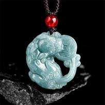 Trendy Natural Ice Jadeite Carved Unique Hollow PiXiu Lucky Pendant Amulet Necklace Luxury Jade Vintage Jewelry gray