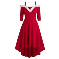 Kalėdų Senelio žmonos Kalėdinė suknelė Moterims Cosplay vakarėlio kostiumas Minkštas ir odai malonus aksominis audinys 1156red,XL red