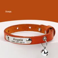 Blue Cowhide Cat Collar with Engraved Anti-lost Tag and Bell - Cute Pet Necklace S: 1-4 lbs white