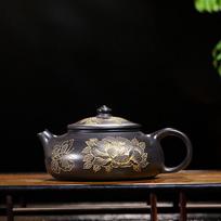 260ml Luxury Yixing Purple Clay Teapots Handmade Han Jiang Peony Pot Raw Ore Stone Yellow Mud Tea Maker Kettle Zisha Tea Set black