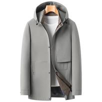 Spring and Autumn Mid-length Hooded Windbreaker Men's Jacket Youth Trendy Casual Jacket 4XL gray