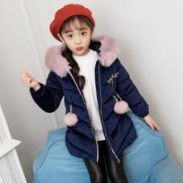 Girls' Winter Velvet Dragonfly Jacket - Korean Style, Mid-Length, Thickened, Trendy for Medium & Large Children 160 cm tamsiai mėlyna spalva