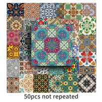 50PCS Retro Flower Tile Stickers: Waterproof & Versatile for Suitcases, Laptops, Phones, and Water Cups blue