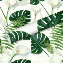 Vandeninės spalvos botaninis gėlių lipni tapetai Lipni žalias lapas Sienos lipdukas Svetainės miegamojo dekoras 50cm*200cm*1Pcs
