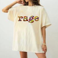 Y2K 90s Retro T Shirt with Rage Print & 90s Iconic Colors Women Men Cotton Tee Casual Summer Oversized O-Neck Novelty Streetwear 3XL beige
