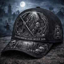 Vintage Reaper Sickle Baseball Cap Dark Gothic Skull Cross Cap European American Halloween Print Curve adjustable (55-60) gray