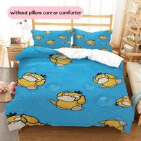 Pokémon Psyduck rašto patalynė Namų dekoracija Gimtadienio dovana (1 * antklodės užvalkalas + 2 * pagalvės užvalkalai, be šerdies) 135x200cm blue