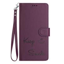 Leather Wallet Flip Case For Motorola Moto G53 G13 G23 G72 G32 G22 G200 G31 G41 G51 G10 G20 G30 Power 4G 5G Keep Smile Embossed Design Motorola Moto G30 violetinė