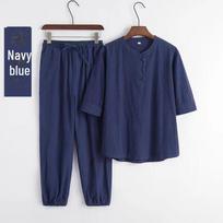 Dzenbudistinis lininis Hanfu: Vasaros meditacijos apranga vyrams ir moterims M blue