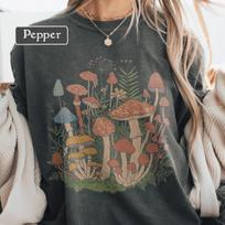 Grybų marškinėliai, Vintažiniai Comfort Colors grybų grafikos marškinėliai, Cottagecore gamtos marškinėliai grybų mėgėjams, Meniniai Bobo Forestcore marškinėliai 3XL gray