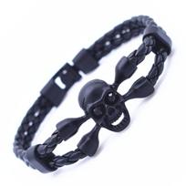 Vintage Black Skeleton Skull Charm Bracelets Bangles Hand Woven Rope Leather Bracelet Men Friendship Jewelry Wholesale black