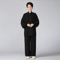 Minkštos medvilnės Tai Chi kostiumas Kung Fu Wushu Tai Chi drabužiai vyrams ir moterims pavasariui ir rudeniui, vienspalviai kovos menų praktikos drabužiai, joga, taekwondo S juoda