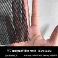 Magnetinis PVC dulkių filtras kompiuterio ventiliatoriui, juodas/baltas tinklelis, įvairaus dydžio skylutės.