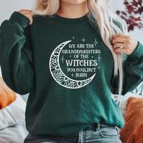 Mes esame raganų anūkės, kurių negalėtumėte sudeginti Megztinis „Salem Witch“ megztinis „Witchy“ drabužiai Helovino gobtuvai S tamsiai žalia spalva