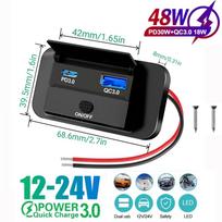 12V 24V Automobilinis Type C Telefono Įkroviklio Lizdo Skydelis Su Jungikliu PD+QC3.0 Greitas Įkrovimas Keli Lizdai Dvigubas USB Lizdas LED Lemputė Automobiliui Sunkvežimiui Jūrinei Transporto Priemonei black