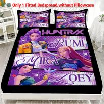 1PC K-POP Fitted Sheet D-Demon H-Hunters Soft Polyester Bed Cover Fitted Sheet With Elastic Band Home Decor No Pillowcase 99x190x25cm purple