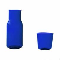 Glass Carafe and Cup Set Heat Resistant Bedside Water Pitcher with Tumbler Lid for mėlyna