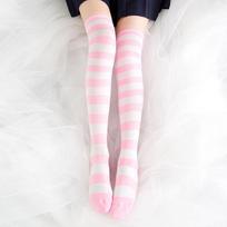 Japanese Harajuku Style Blue & White Striped Thigh-High Socks One Size rožinė