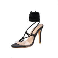 Women's Shoes Pole Dance Stiletto Beautiful High Heels Lace-up High Heels Sandals 47 juoda