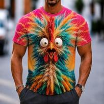 Men's 3D Funny Animal Print T-Shirt Rooster Seal Dinosaur Rhino Duck Fisherman Humor Graphic Casual Crew Neck Short Sleeve Tee 4XL red