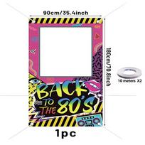 80s Music Festival Party Photo Frame Props Hip Disco Rock Recorder Shooting Background  Birthday Decorations Supplies Banner 180x90cm pink