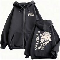 Anime JoJo's Bizarre Adventure Graphic Zipper Hoodie Dio Brando Zip Up Jacket Men Women Casual Cotton Retro Zip Up Sweatshirt XL black