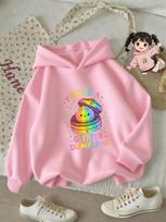 Colorful Glitter Dumpling Kids Hoodie Pastel Letter Front Art Print Autumn Winter Fleece Warm Children Trendy Sweatshirt 150