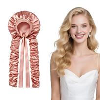 Satin Fabric Heatless Curling Cap Lightweight Ruched Long Tube Hair Cap  Hair Protection rožinė