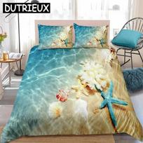 Ocean Bedding Set Coast Beach Duvet Cover Set Blue Starfish Bed Set Kids Teen Shell Home Textiles Summer Bedspread Quilt Cover 70x133cm 2pcs