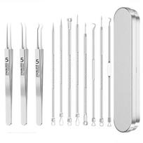 4-11Pcs Ingrown Hair Tweezers Acne Blackhead Removal Needles Black Dots Cleaner Deep Cleansing Pore Cleaner Face Skin Care Tools 3 11Pcs gray