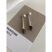 Sophie Buhai Style French Vintage Black Onyx Pearl Earrings, Long Pendant Art Dangle Jewelry Tiger's Eye Style gray