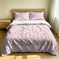 3pcs Milk Velvet Letter Bow Print Bedding Set Soft Fluffy Winter Warm Flannel Duvet Cover No Filler 1 Duvet Cover 2 Pillowcases 200x200&set