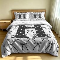 3pcs Milk Velvet Letter Bow Print Bedding Set Soft Fluffy Winter Warm Flannel Duvet Cover No Filler 1 Duvet Cover 2 Pillowcases 229x229&set